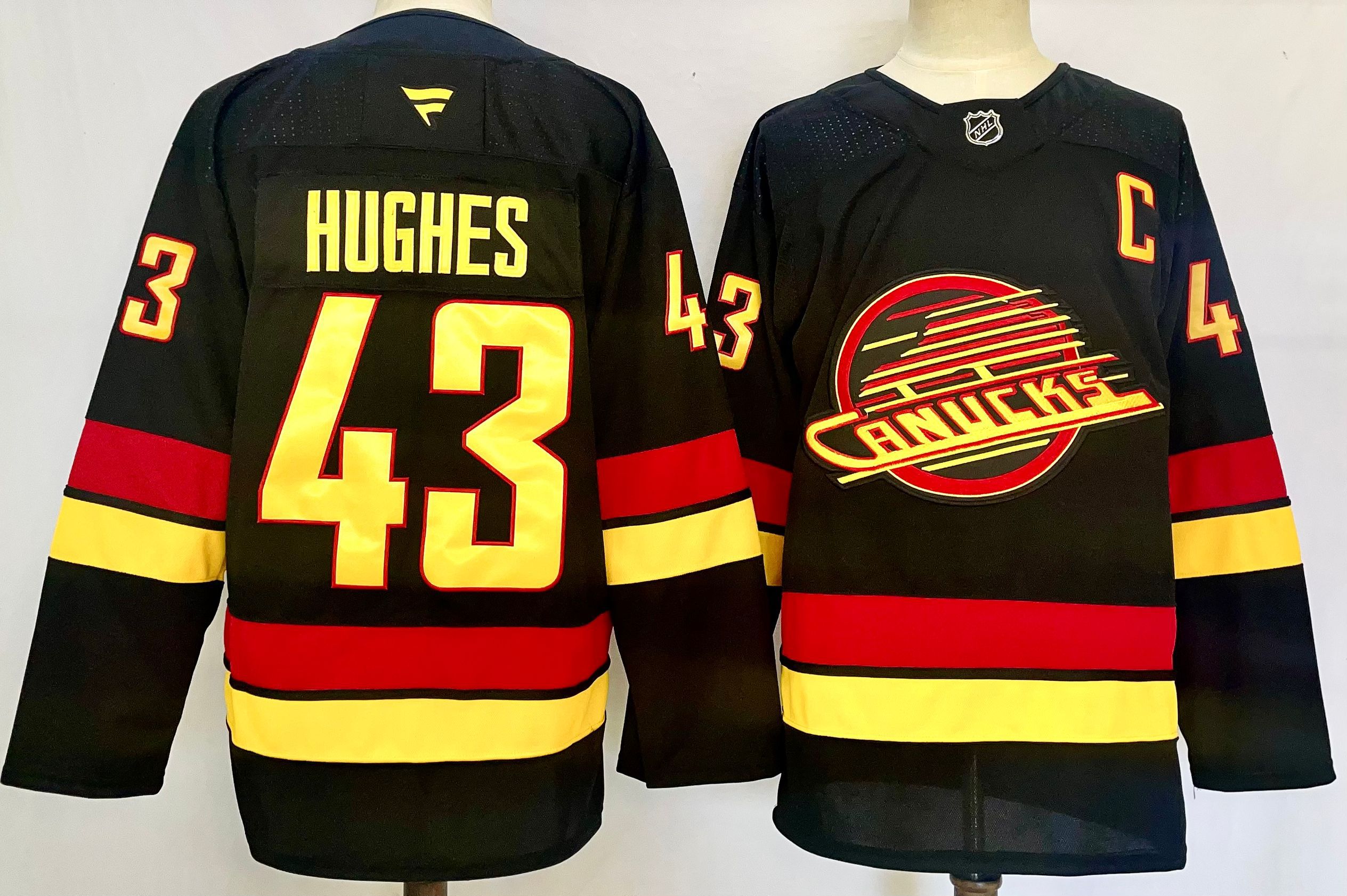 Men Vancouver Canucks #43 Hughes Black 2025 Home Premier Player NHL Jersey